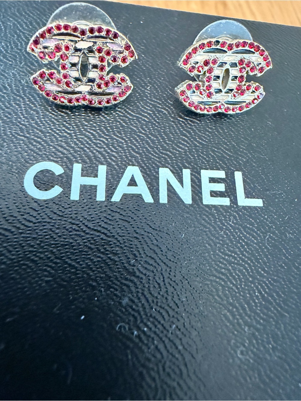 Authentic Red Crystal Chanel Pierced Earrings- With Box